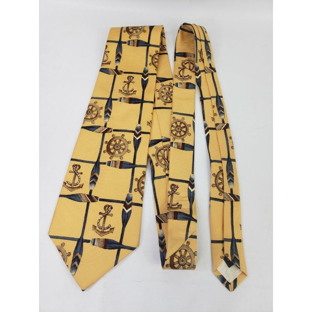 John Henry Men's Nautical Silk Tie Anchors Oars and Ship's Wheel Made in USA